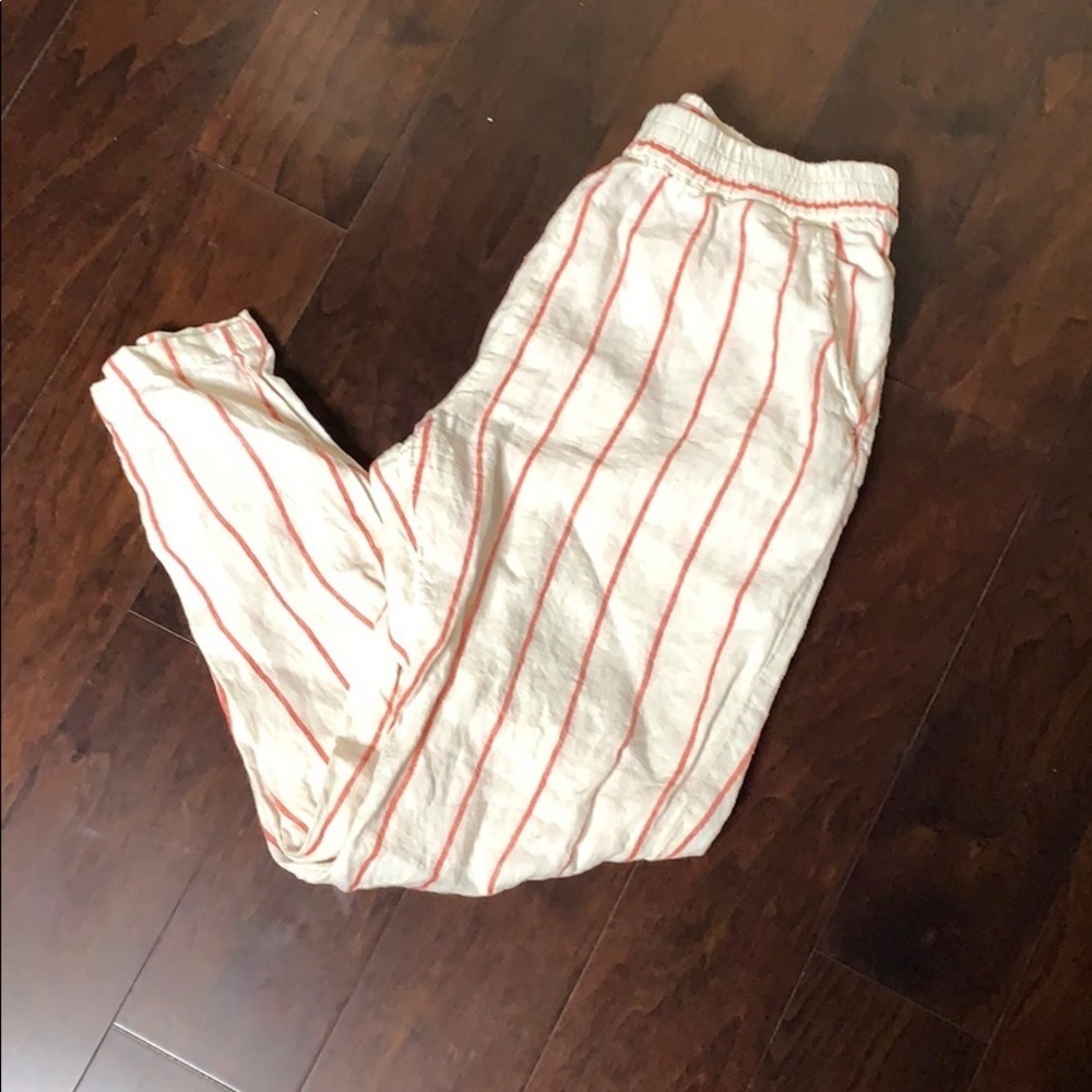 C&C California red and cream straight leg linen pants  size large